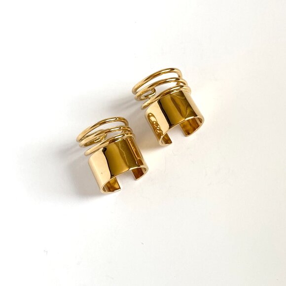 BALENCIAGA BY NICOLAS GHESQUIERE PAIR OF GOLD TONE BRASS COIL RINGS 2013 AUTH - Picture 7 of 10